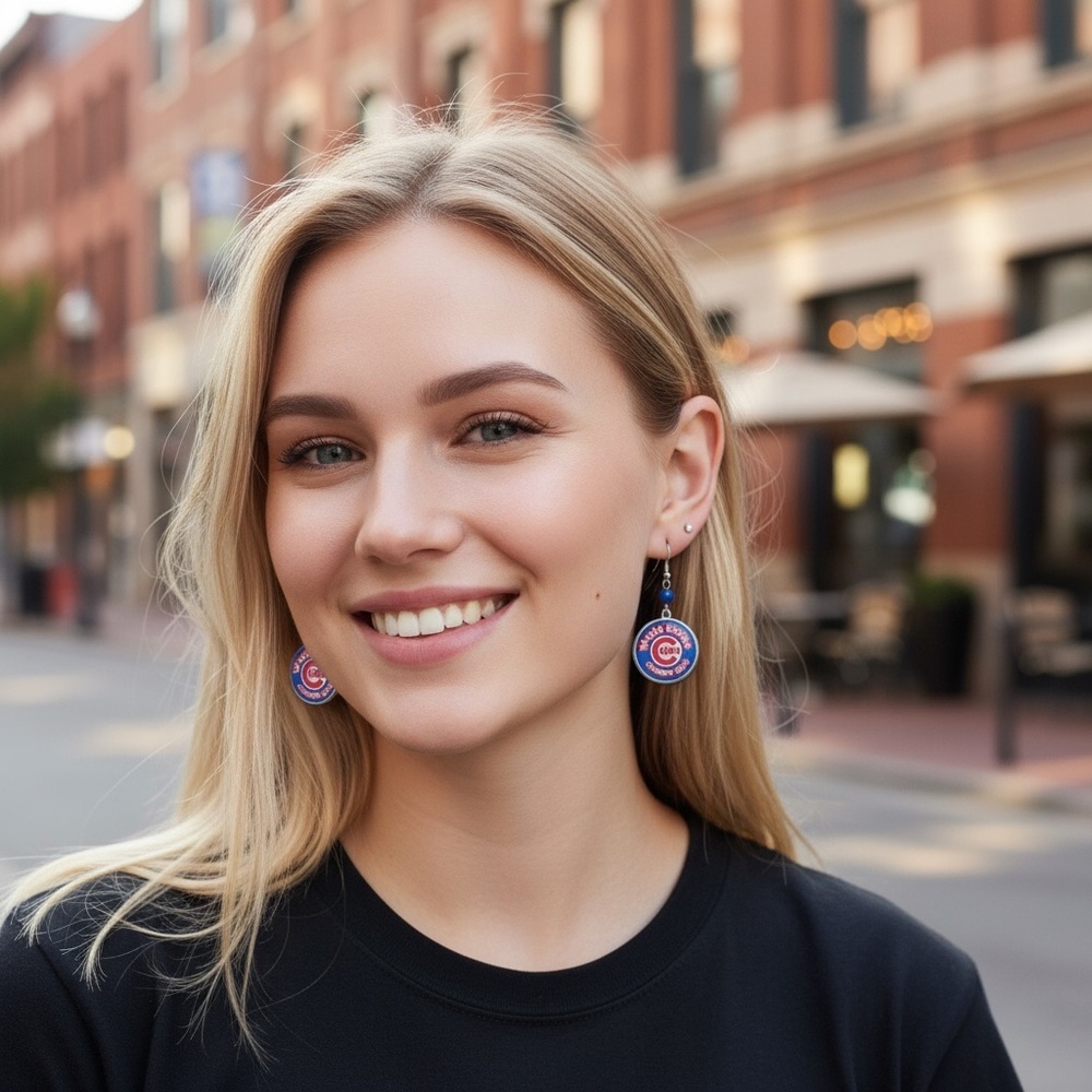 Chicago Cubs Dangle Earrings Celebrating The 2016 World Series Championship.